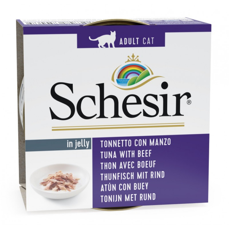 SCHESIR Cat Tuna with Beef Fillets, 85g - tuncis un liellopa fileja želejā