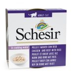 SCHESIR Cat Chicken Fillets, Beef Fillets and Rice natural style, 85g - vistas fileja, liellopa fileja un rīsi savā sulā