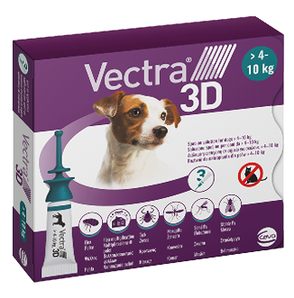 VECTRA 3D šķīdums pilināšanai uz ādas suņiem > 4- 10 kg, 3 aplikatori